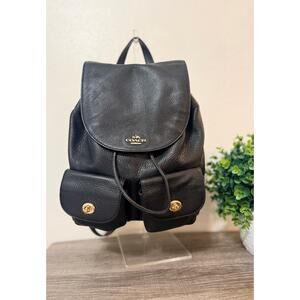 Coach Black Pebbled Leather Backpack Mini (F37410) Turnlock Gold Hardware